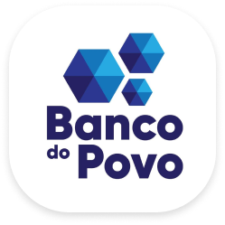 Logo do Banco do Povo - Três hexagonos azuis e abaixo escrito "Banco do Povo" em azul escuto